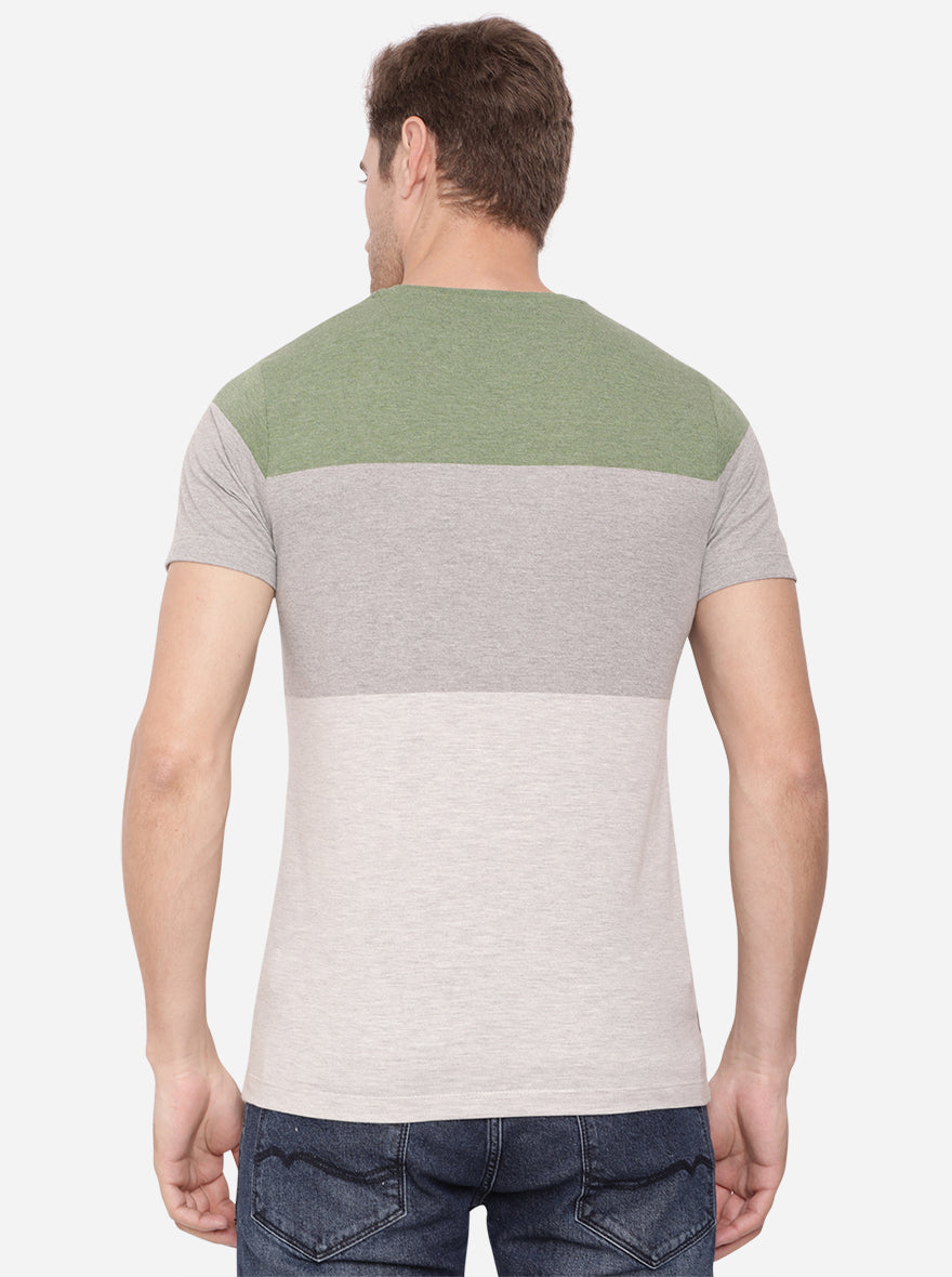 Forest Green & Grey Striped Slim Fit T-Shirt | pehervi