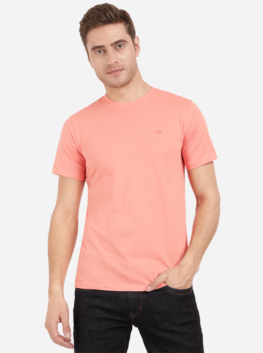 Shell Pink Solid Slim Fit T-Shirt | pehervi
