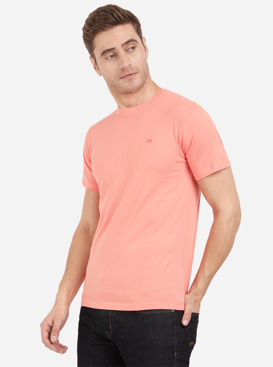 Shell Pink Solid Slim Fit T-Shirt | pehervi