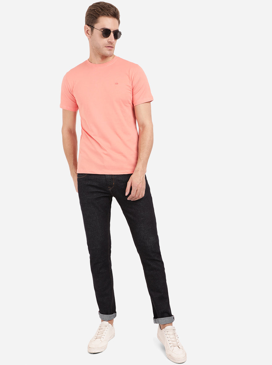 Shell Pink Solid Slim Fit T-Shirt | pehervi