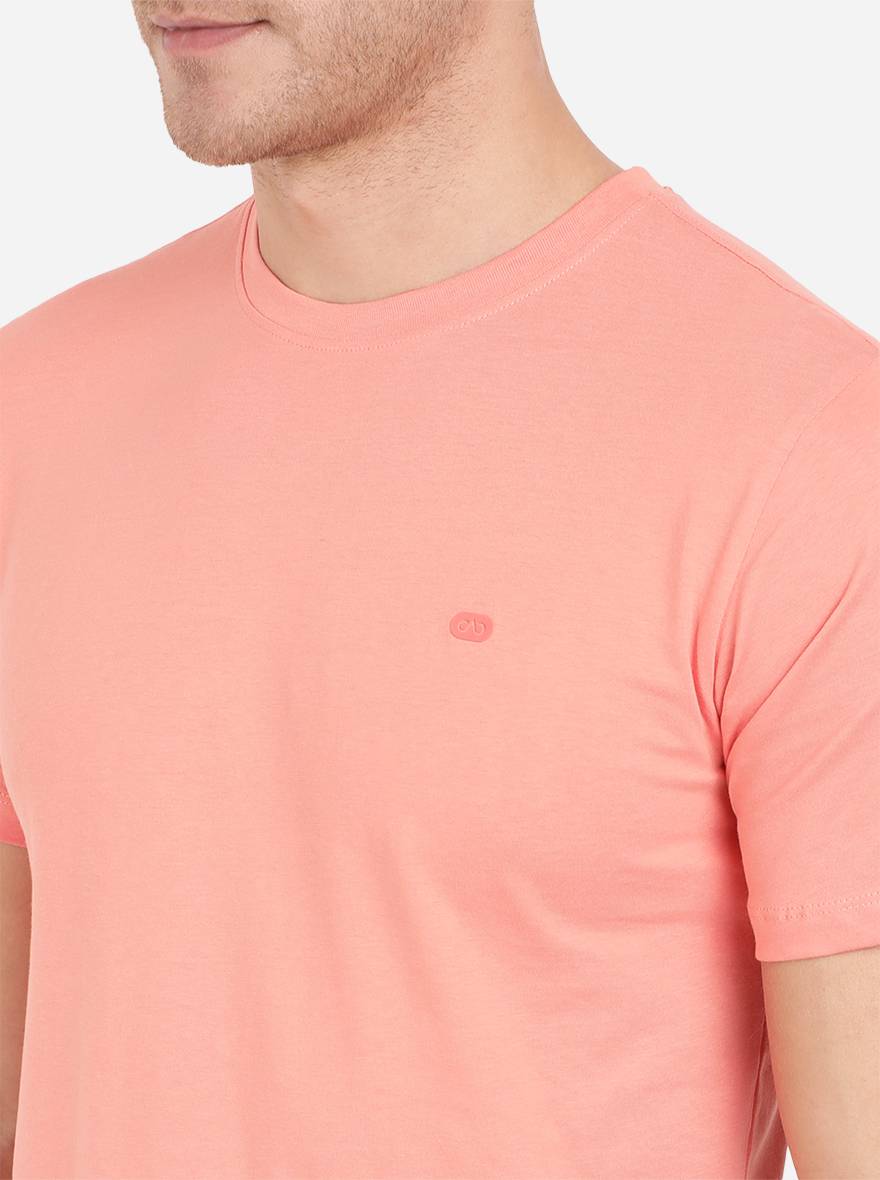 Shell Pink Solid Slim Fit T-Shirt | pehervi