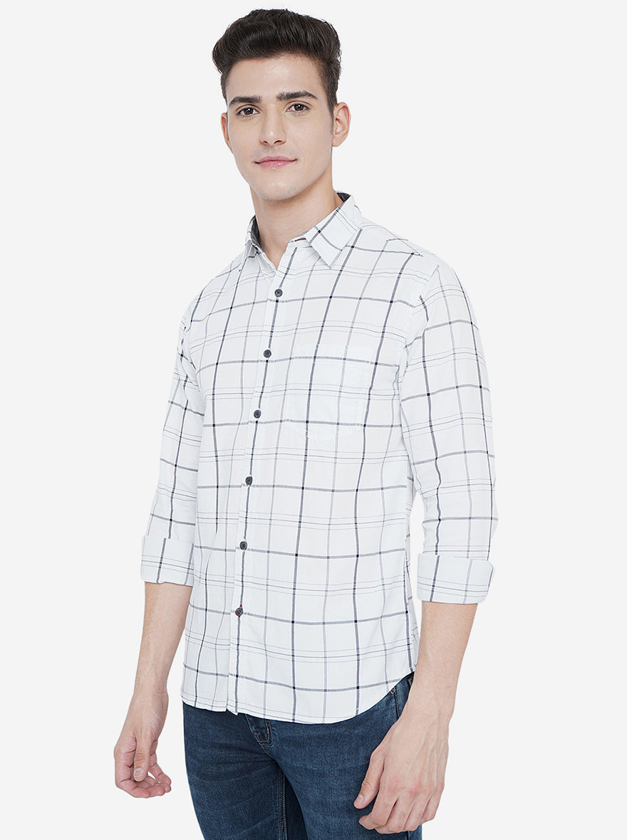 Bright White Checked Slim Fit Semi Casual Shirt | Pehervi