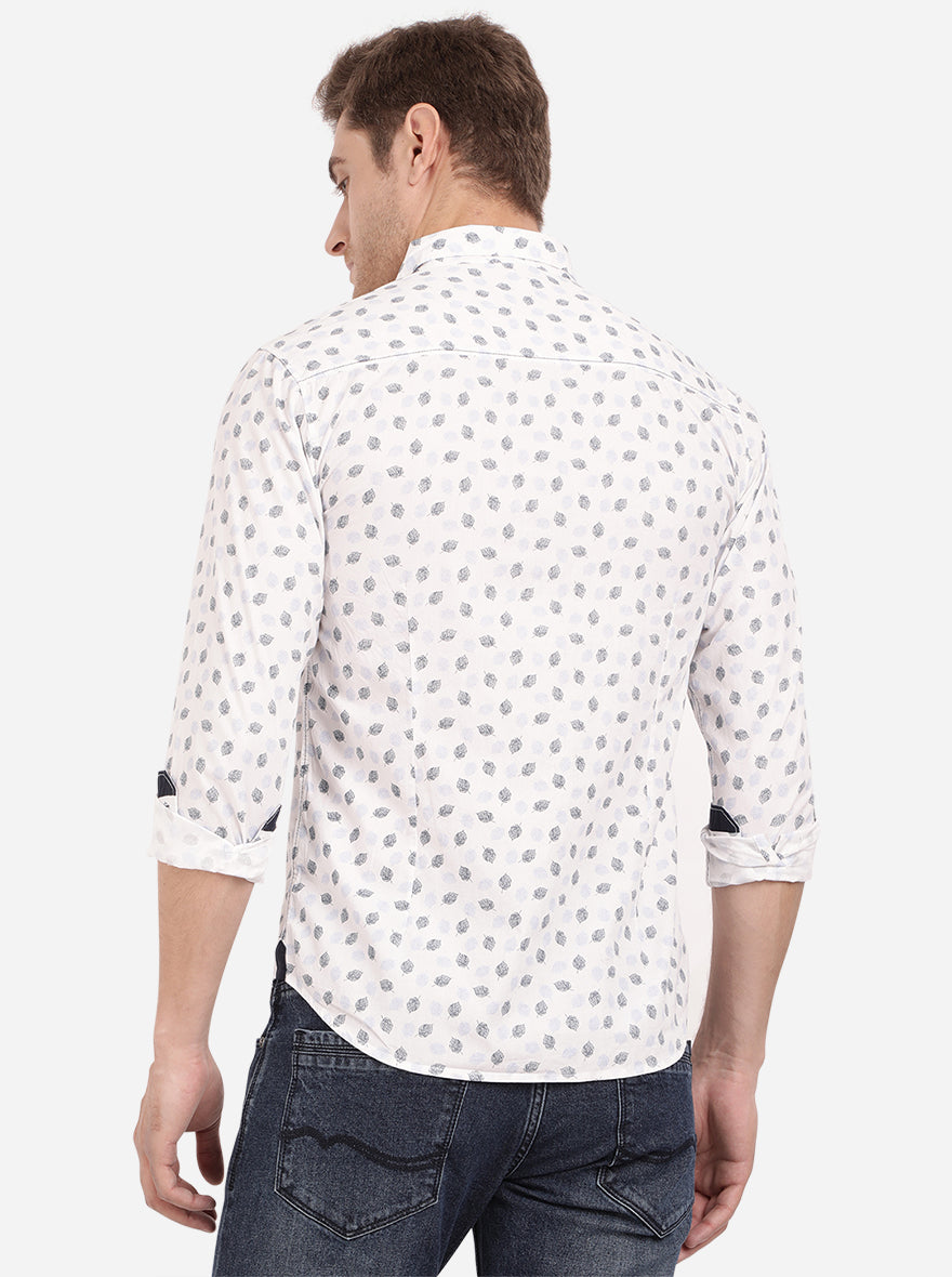 Bright White Printed Slim Fit Semi Casual Shirt | Pehervi