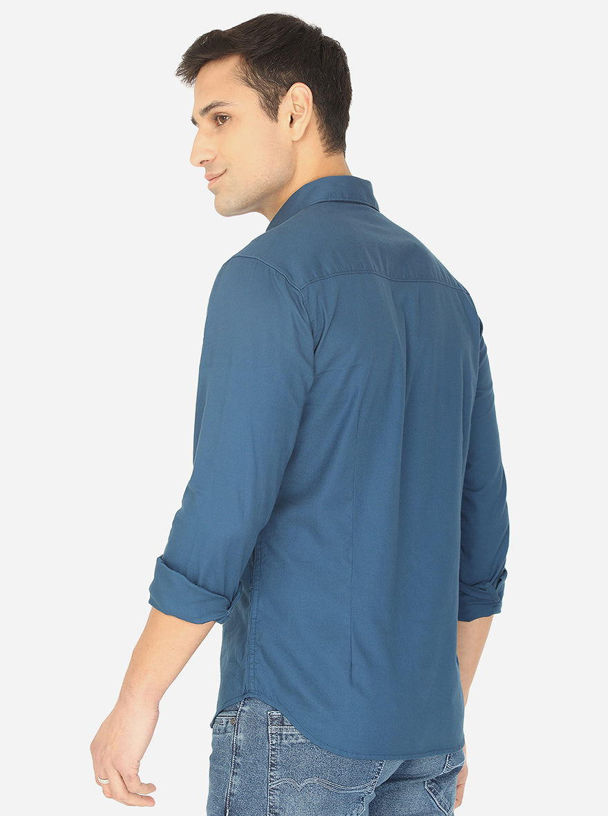 Dark Blue Solid Slim Fit Semi Casual Shirt | Pehervi