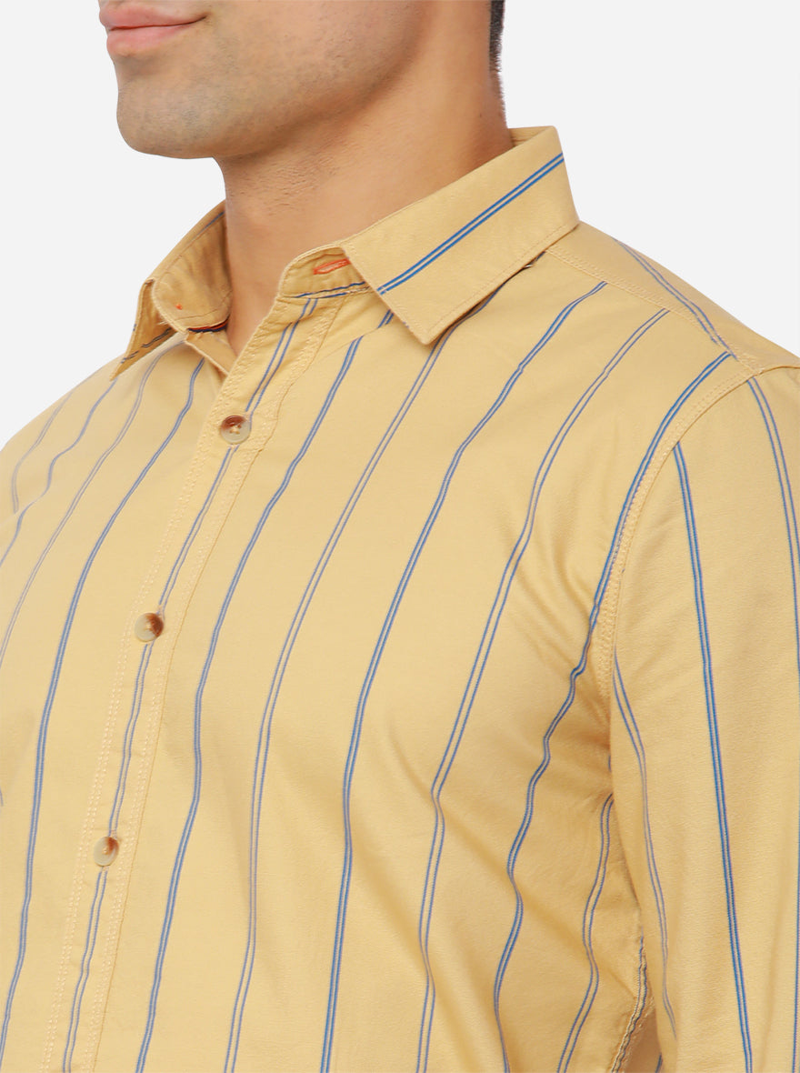 Pan Beige Striped Slim Fit Semi Casual Shirt | Pehervi