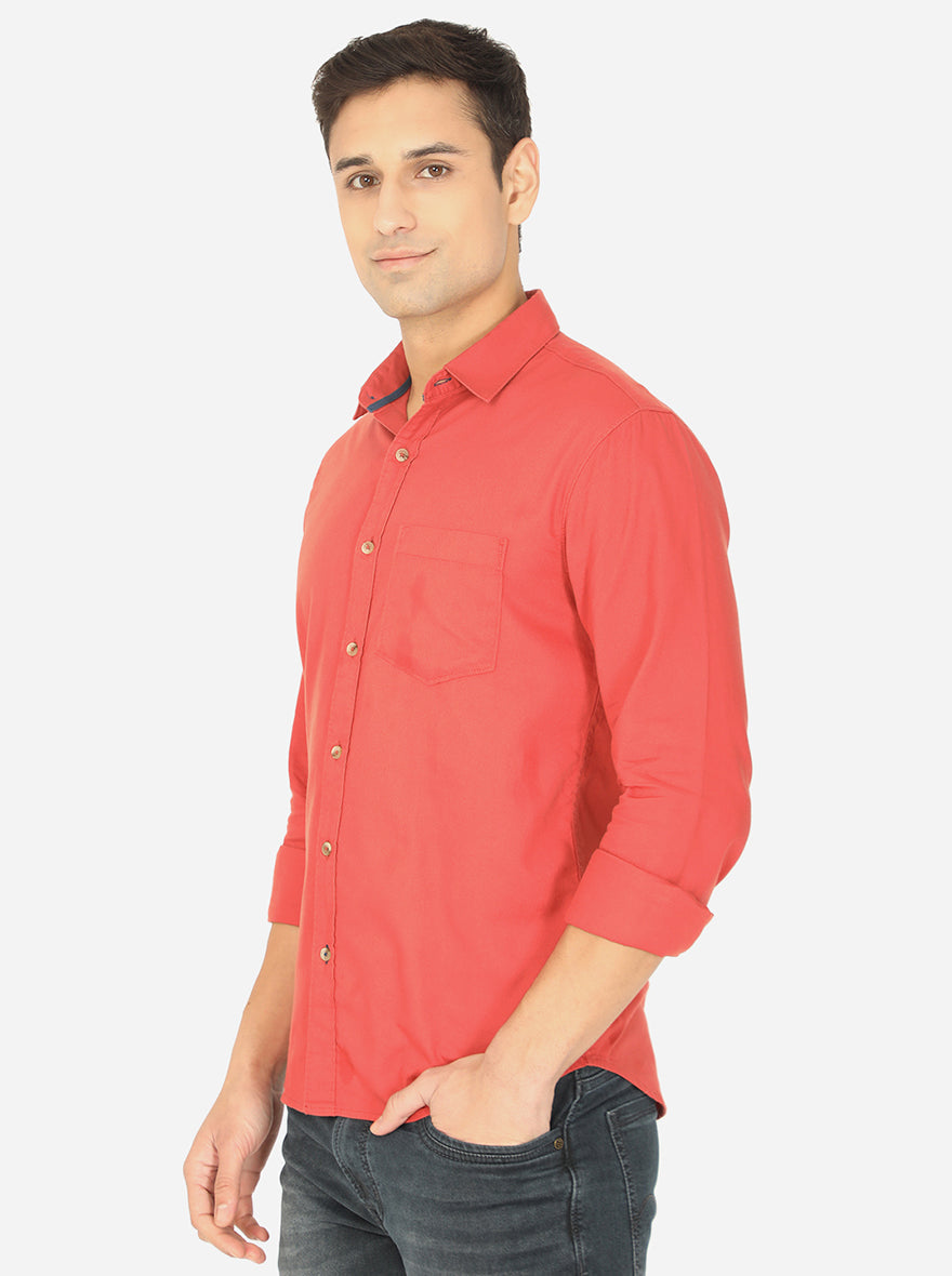 Spice Red Solid Slim Fit Semi Casual Shirt | Pehervi