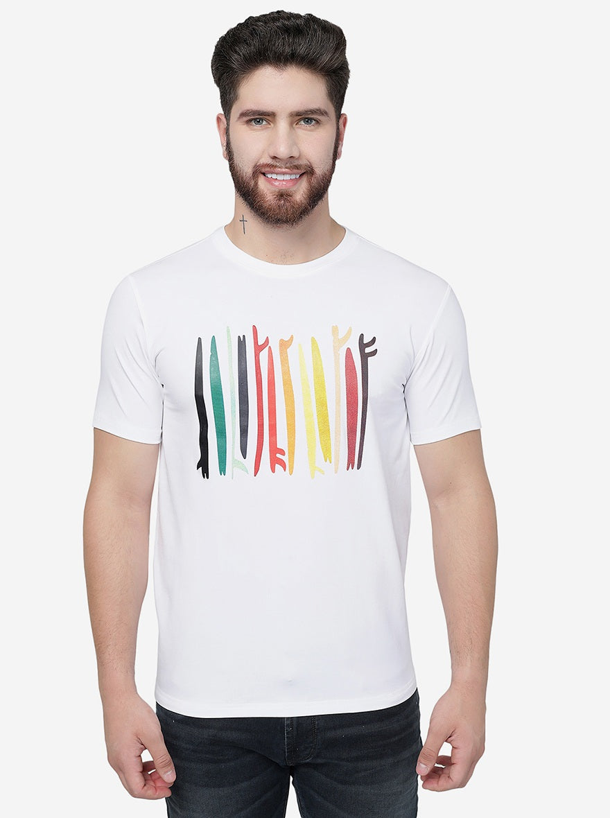 White Printed Slim Fit T-Shirt | pehervi