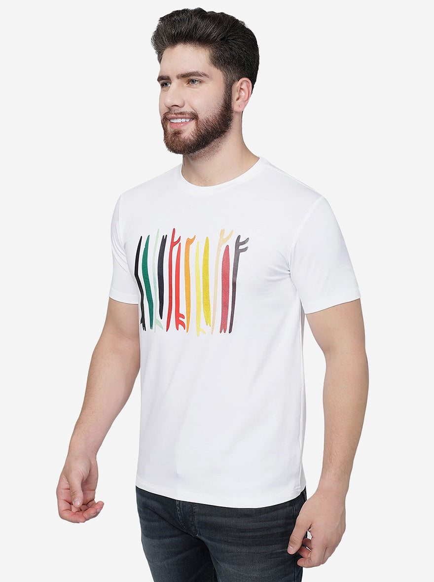 White Printed Slim Fit T-Shirt | pehervi