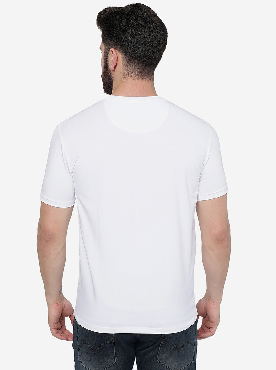 White Printed Slim Fit T-Shirt | pehervi