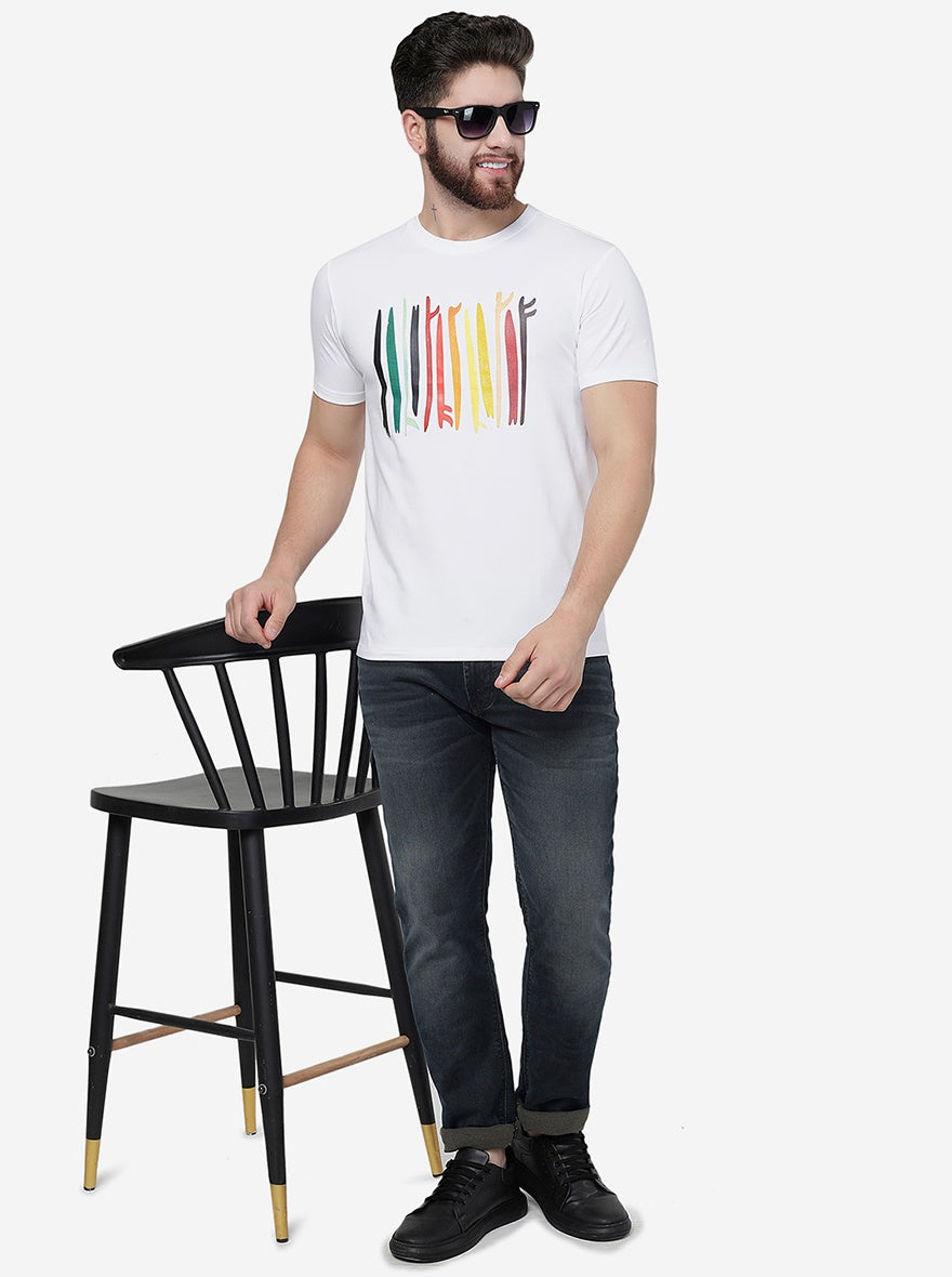 White Printed Slim Fit T-Shirt | pehervi