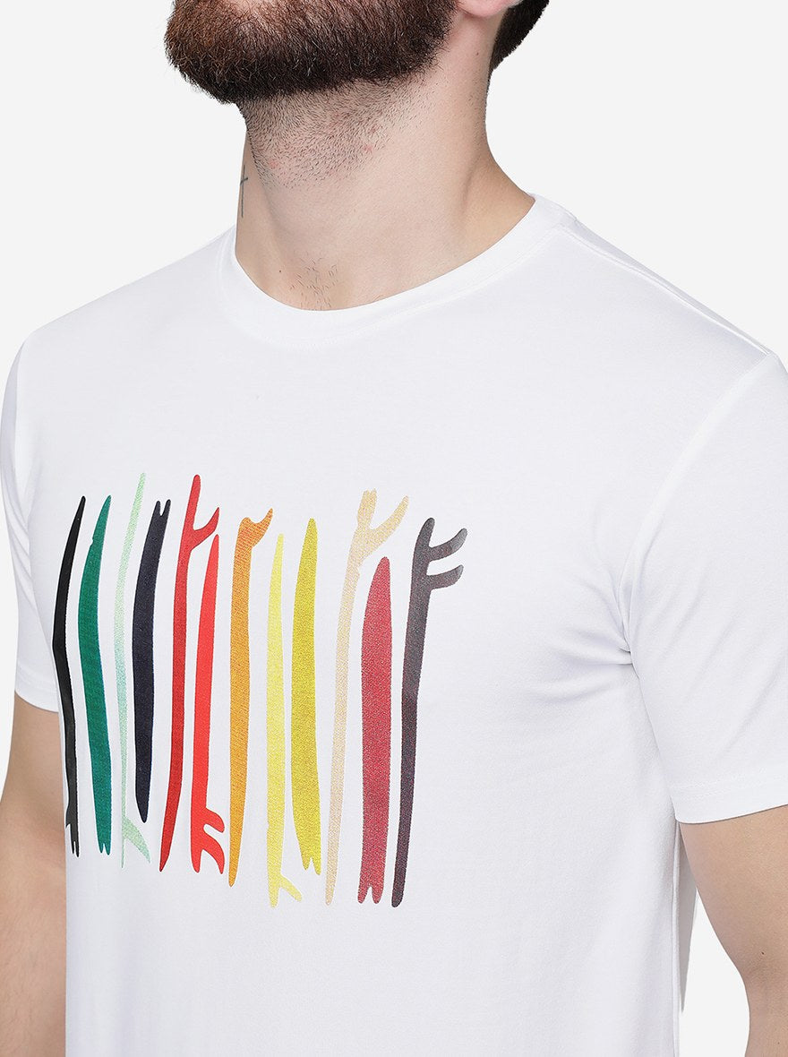 White Printed Slim Fit T-Shirt | pehervi
