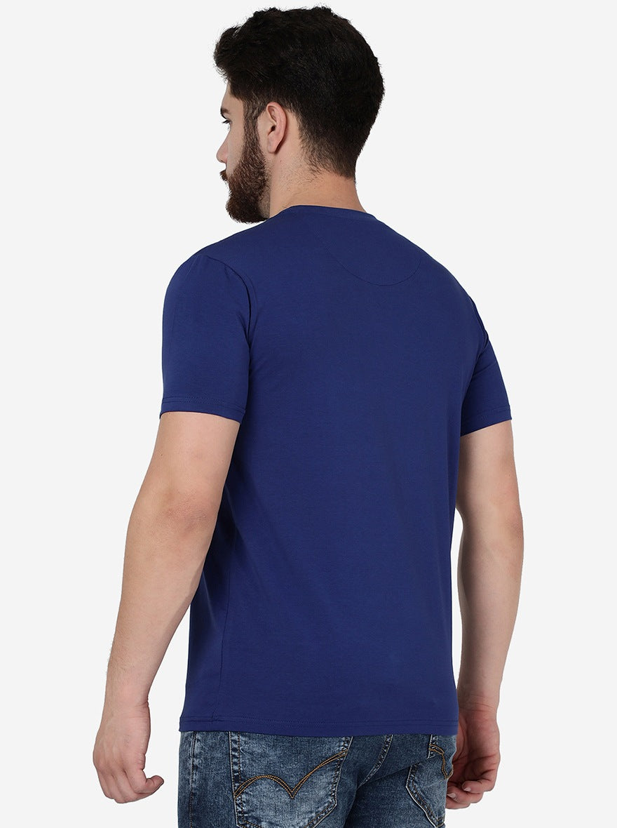 Blue Printed Slim Fit T-Shirt | pehervi