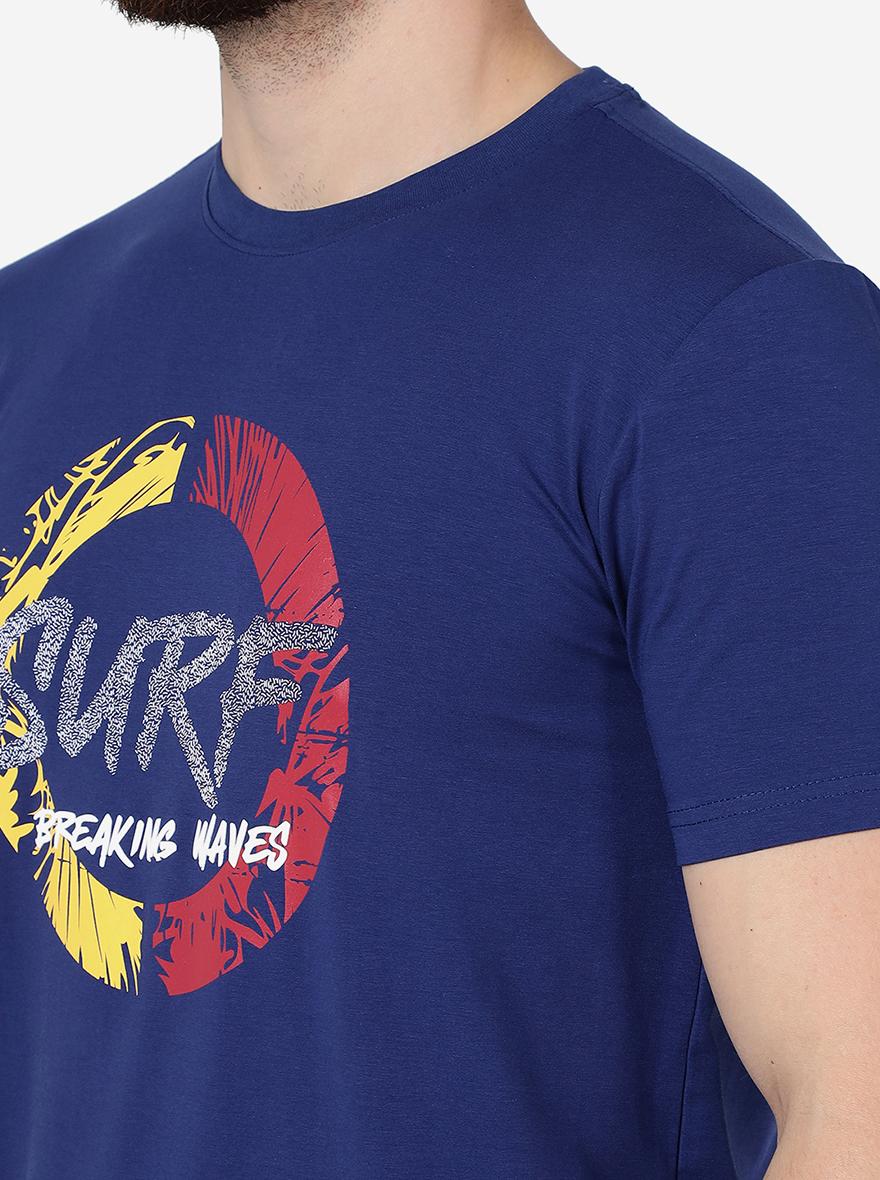 Blue Printed Slim Fit T-Shirt | pehervi