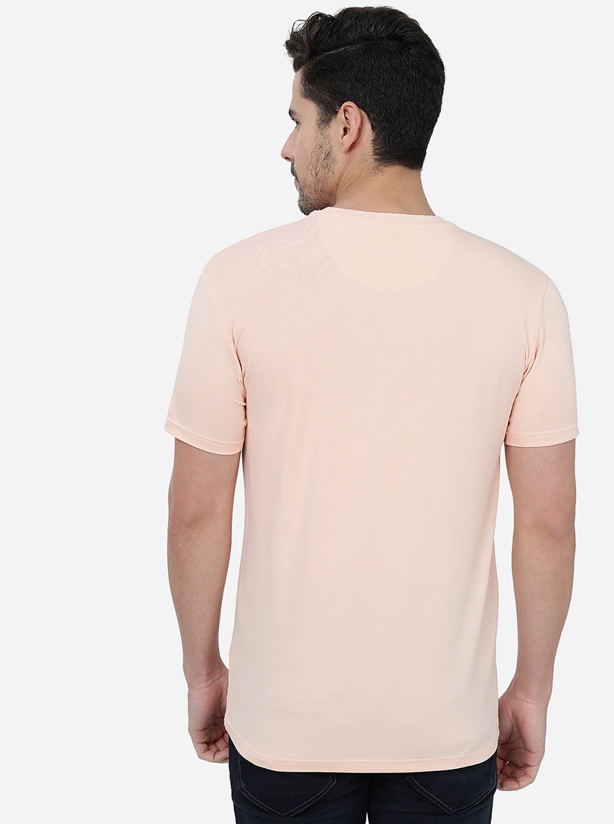 Peach Printed Slim Fit T-Shirt | pehervi