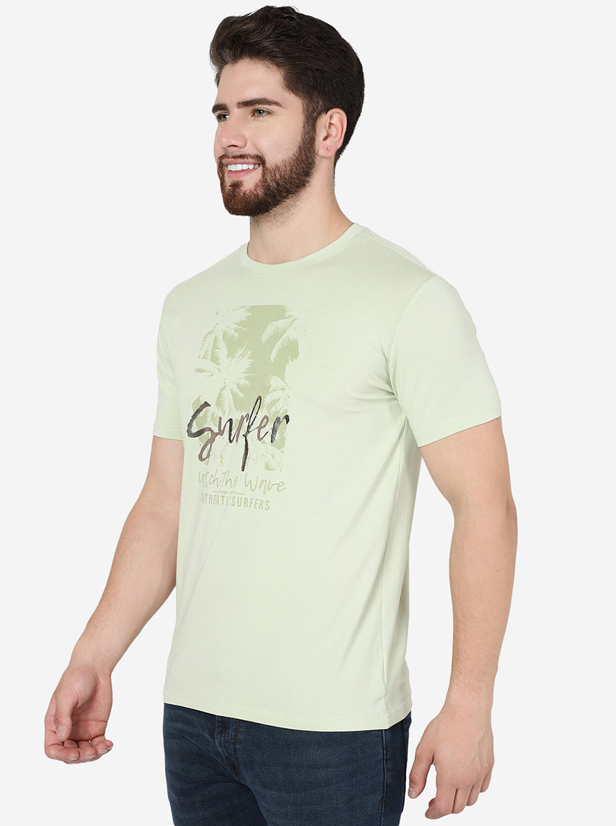 Mint Green Printed Slim Fit T-Shirt | pehervi