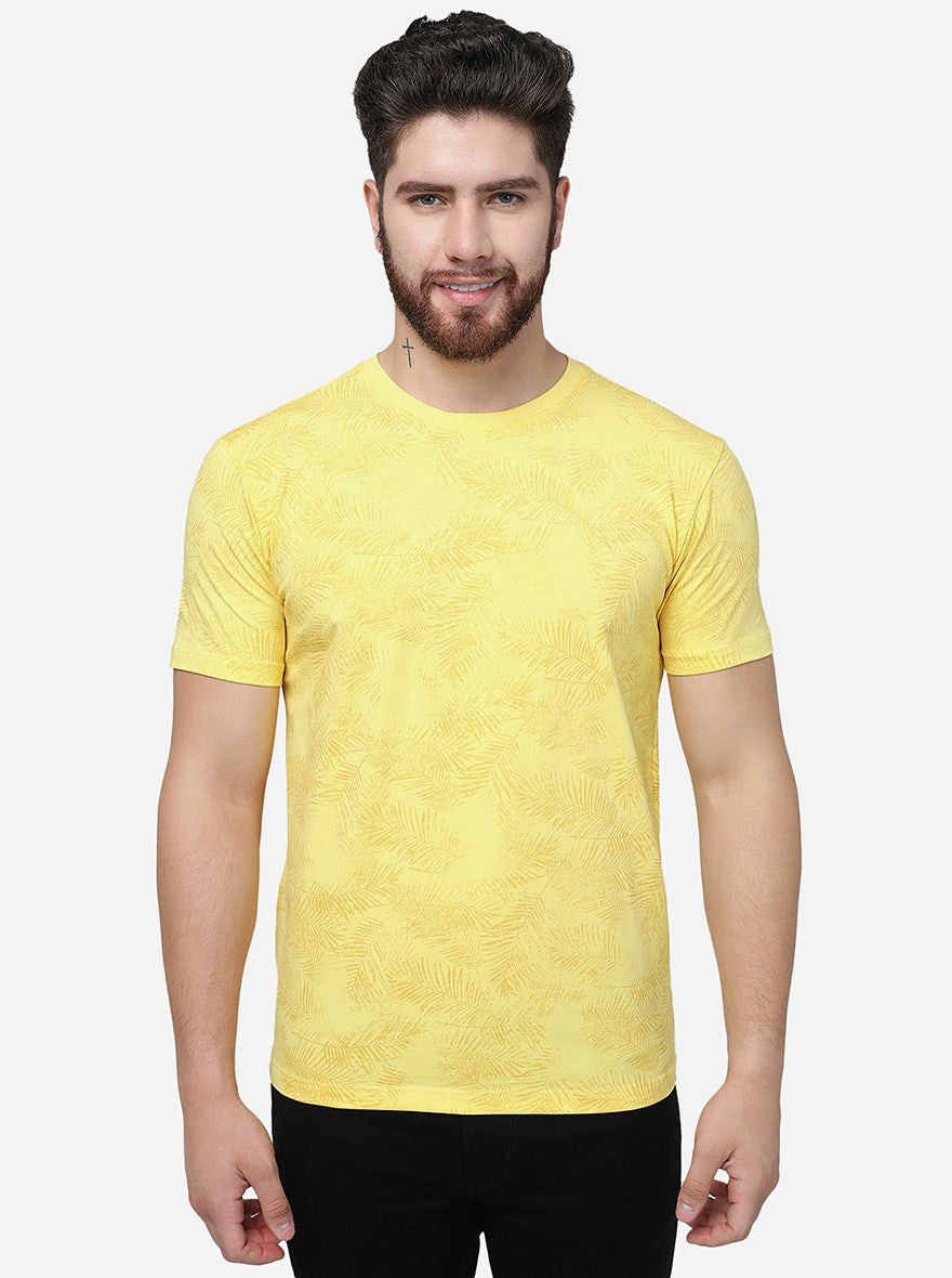 Yellow Printed Slim Fit T-Shirt | pehervi