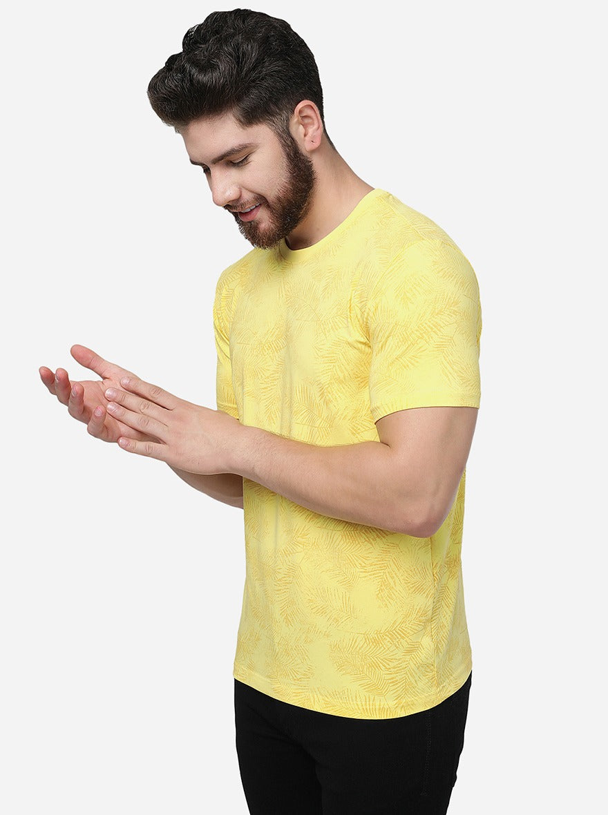 Yellow Printed Slim Fit T-Shirt | pehervi