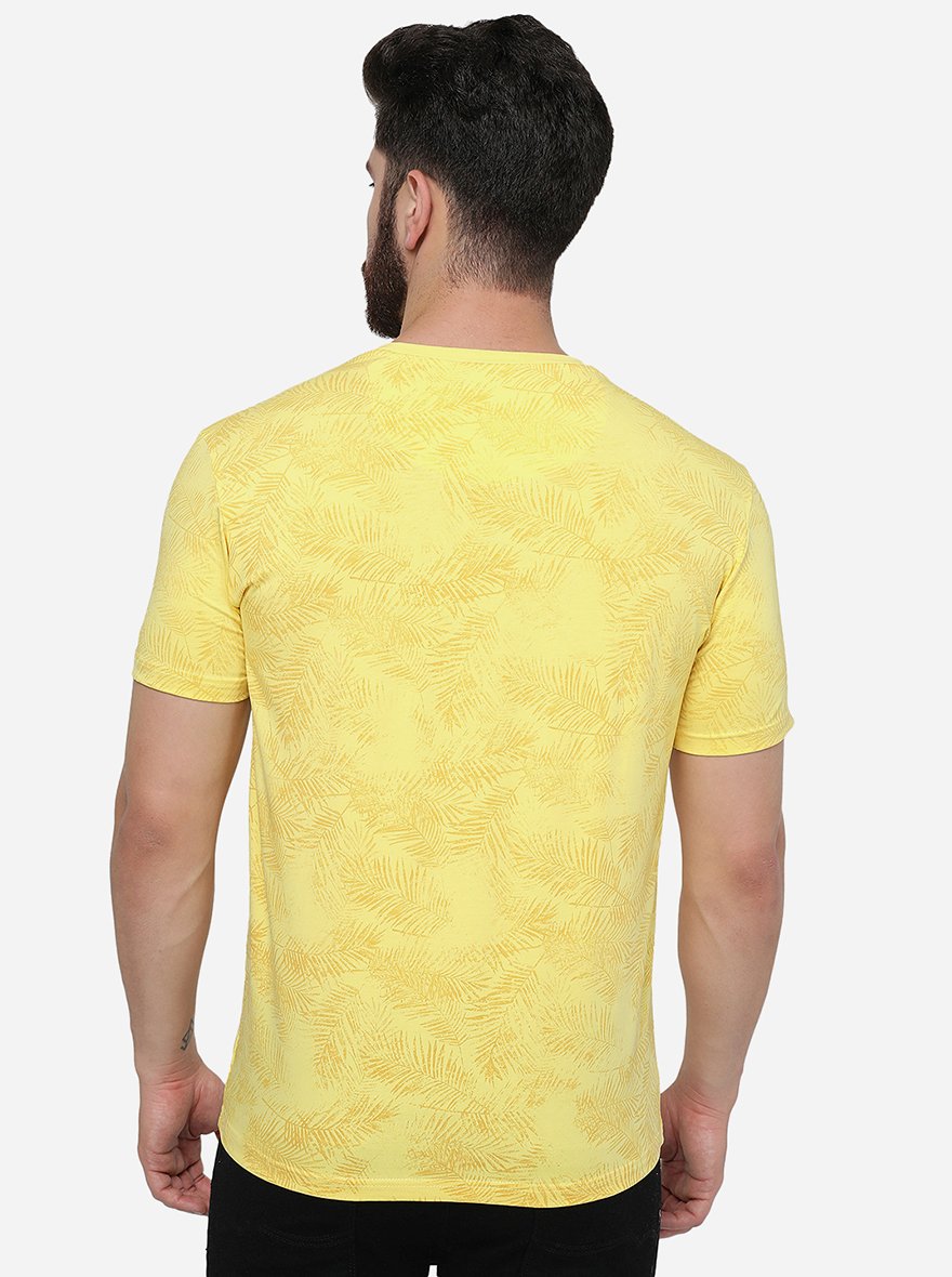 Yellow Printed Slim Fit T-Shirt | pehervi