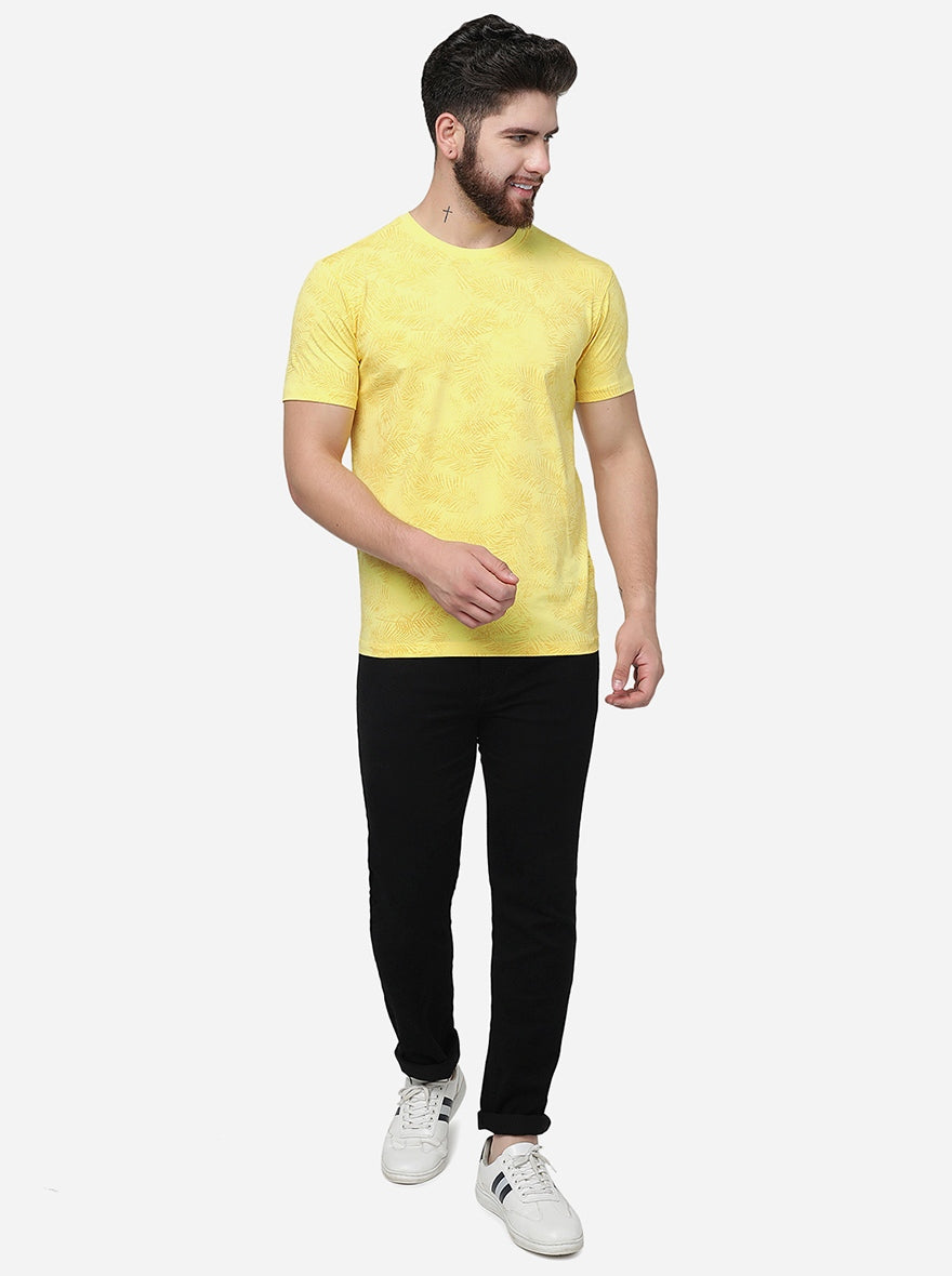Yellow Printed Slim Fit T-Shirt | pehervi