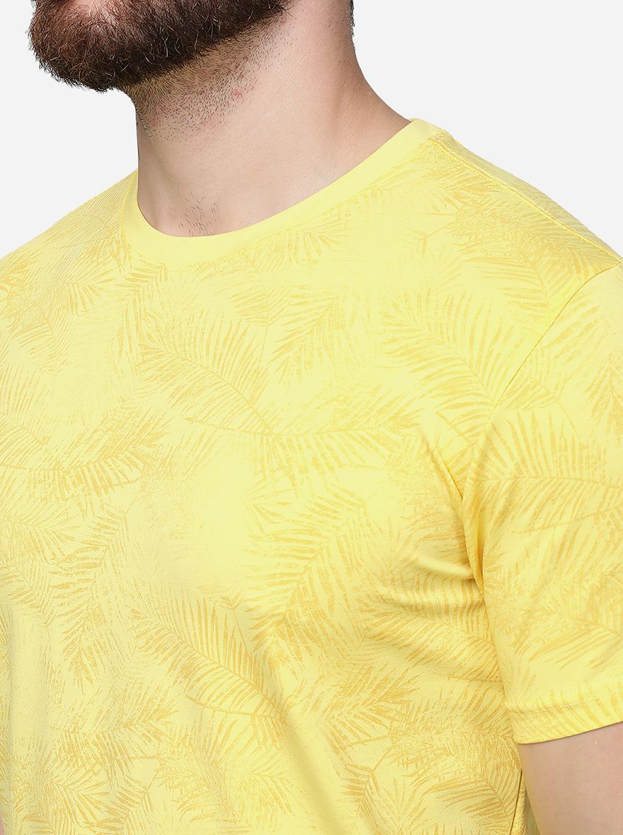 Yellow Printed Slim Fit T-Shirt | pehervi