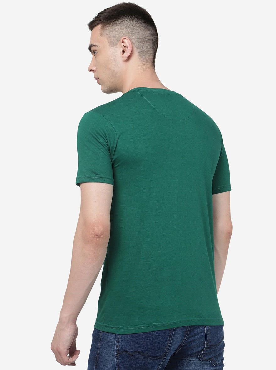 Dark Green Printed Slim Fit T-Shirt | pehervi