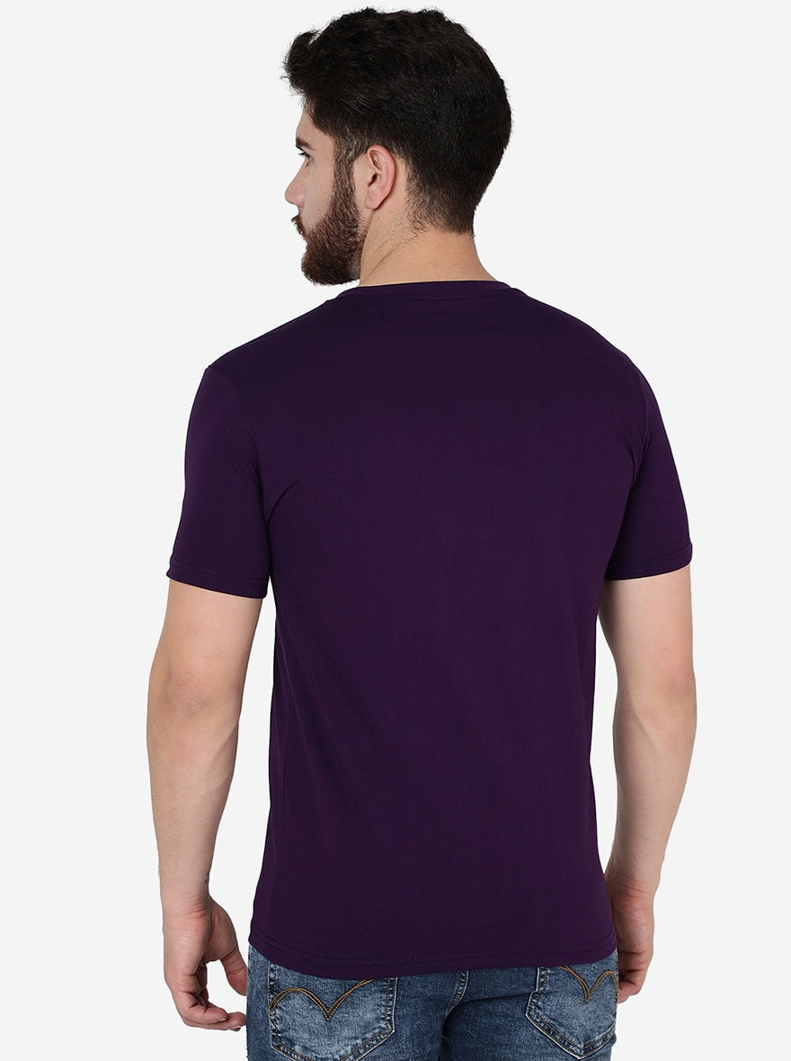 Grape Purple Printed Slim Fit T-Shirt | pehervi
