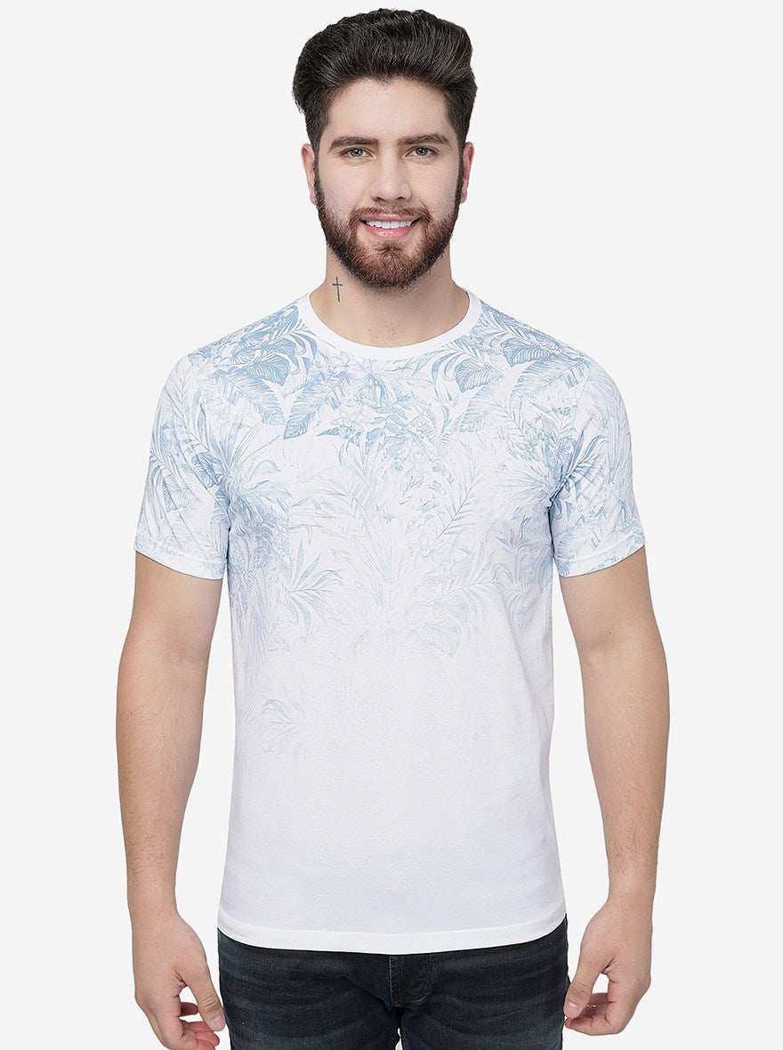 White Printed Slim Fit T-Shirt | pehervi
