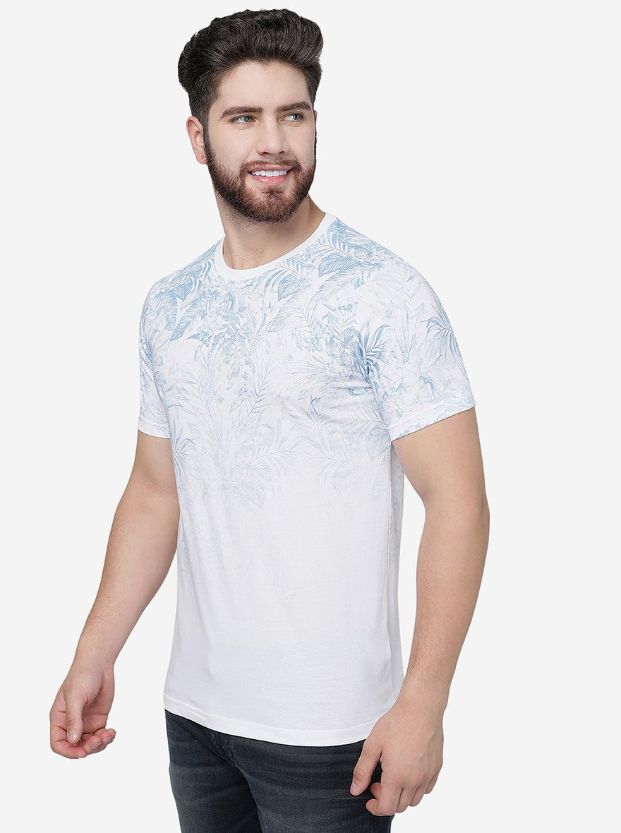 White Printed Slim Fit T-Shirt | pehervi