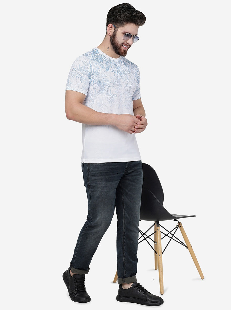 White Printed Slim Fit T-Shirt | pehervi