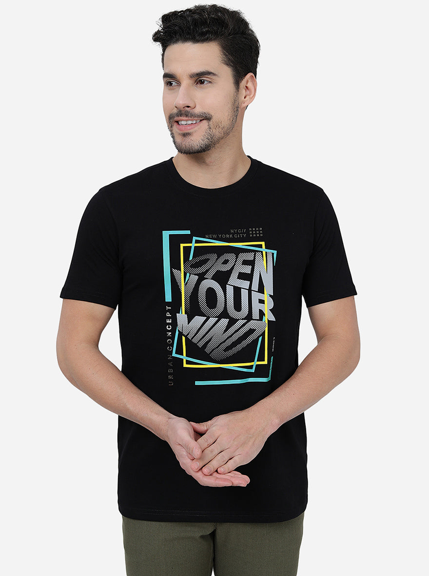 Black Printed Slim Fit T-Shirt | pehervi