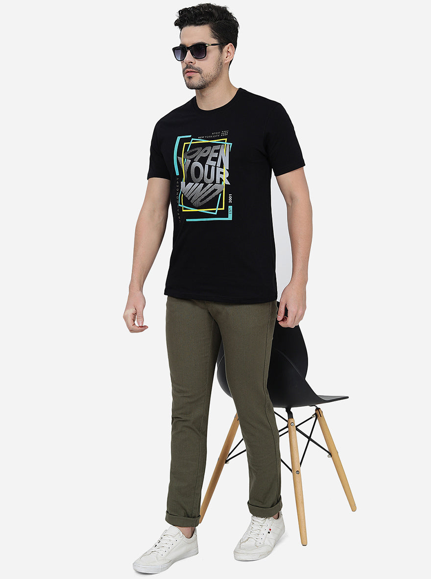 Black Printed Slim Fit T-Shirt | pehervi