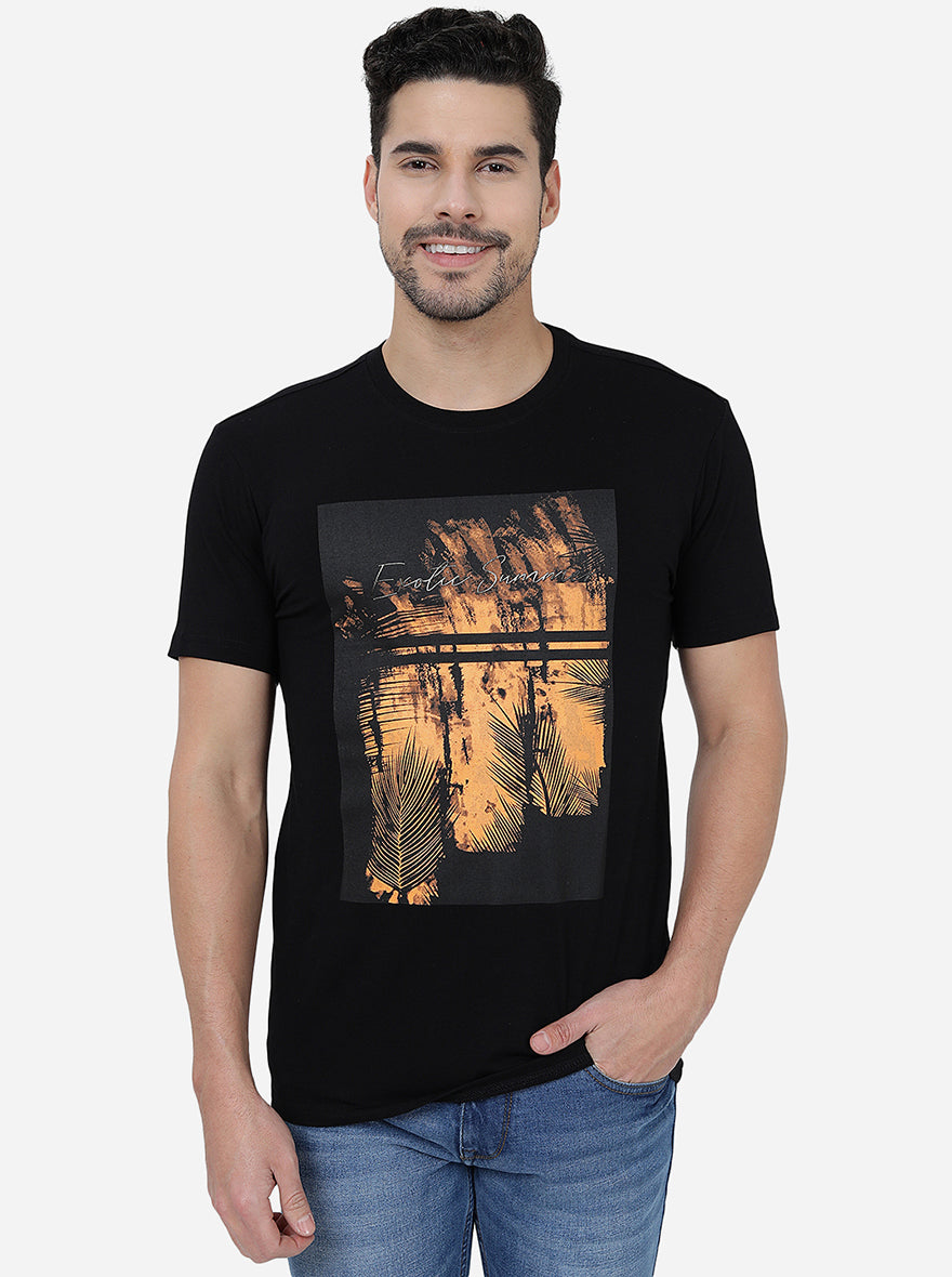 Black Printed Slim Fit T-Shirt | pehervi