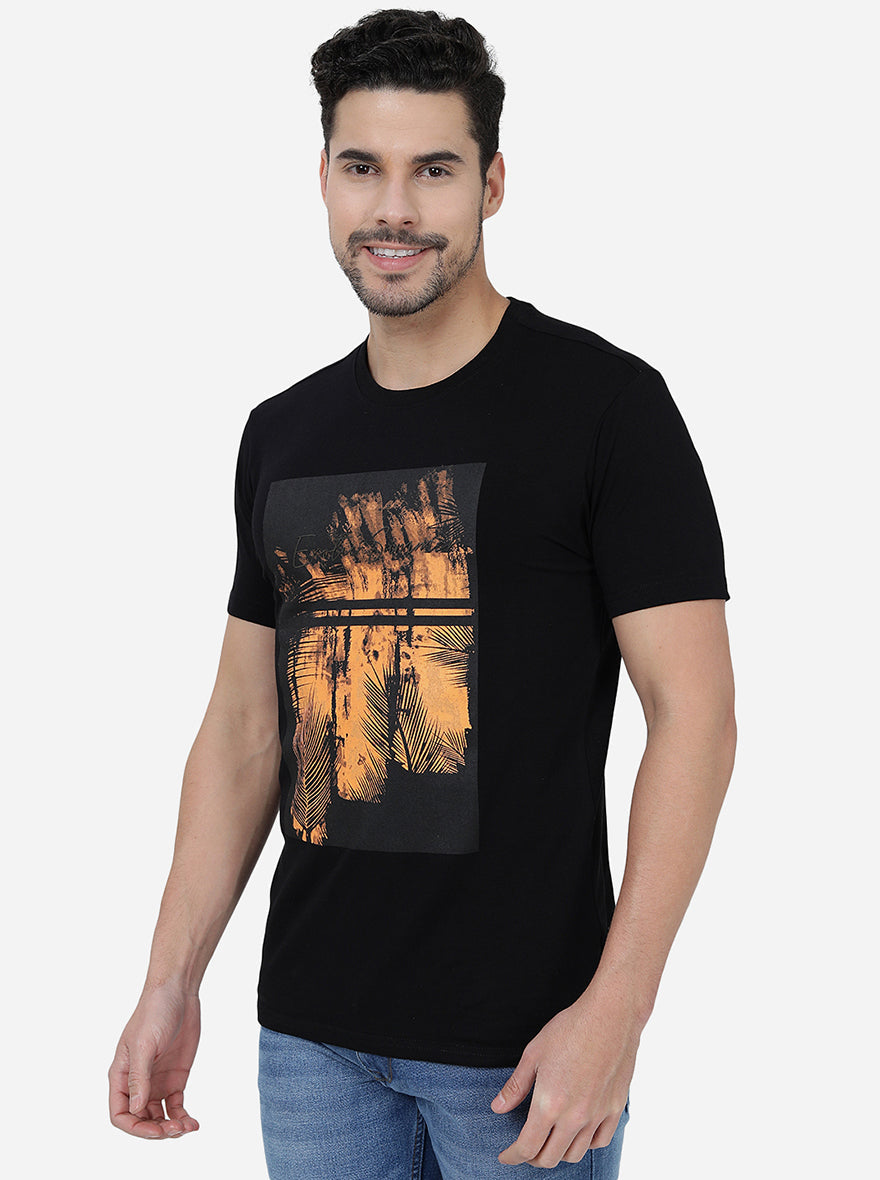Black Printed Slim Fit T-Shirt | pehervi