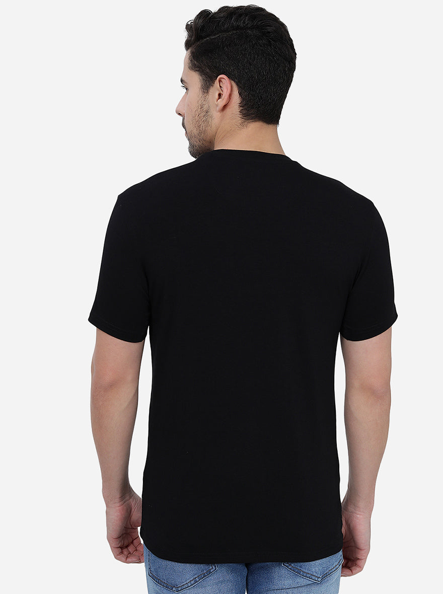 Black Printed Slim Fit T-Shirt | pehervi