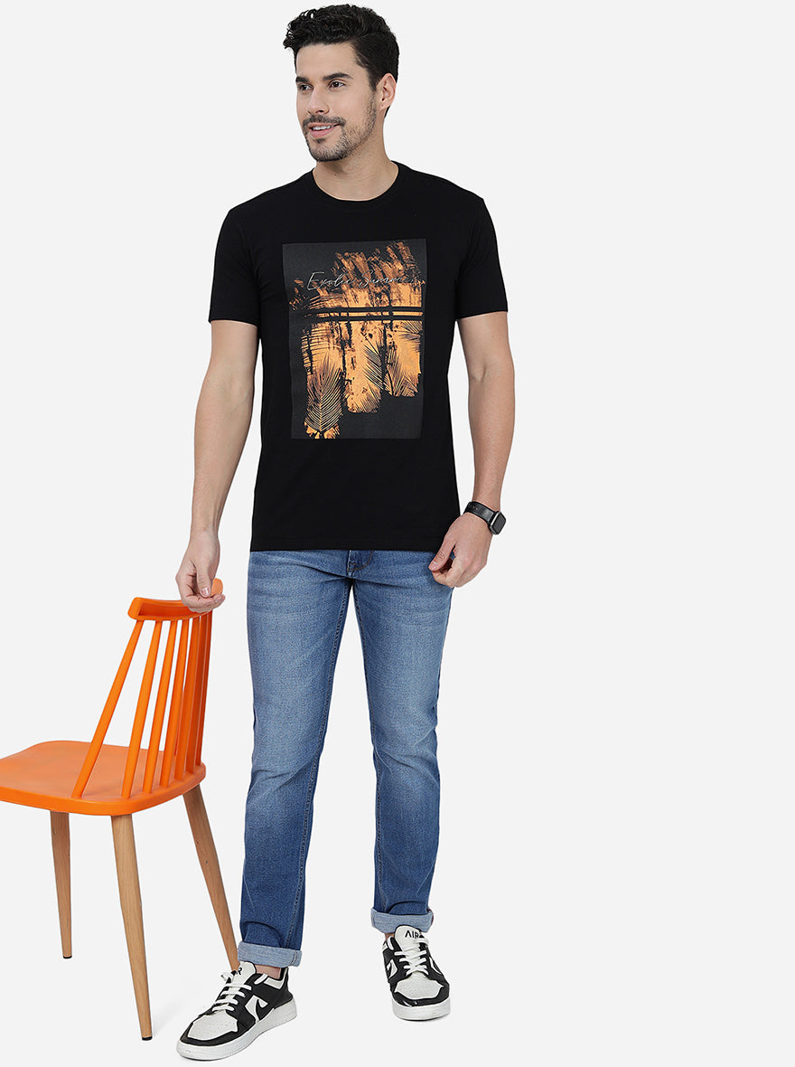 Black Printed Slim Fit T-Shirt | pehervi