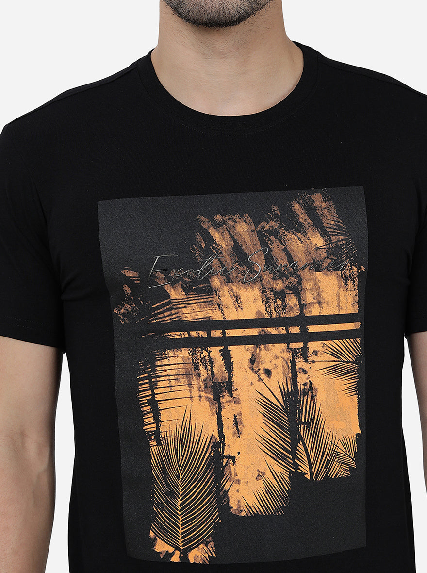 Black Printed Slim Fit T-Shirt | pehervi
