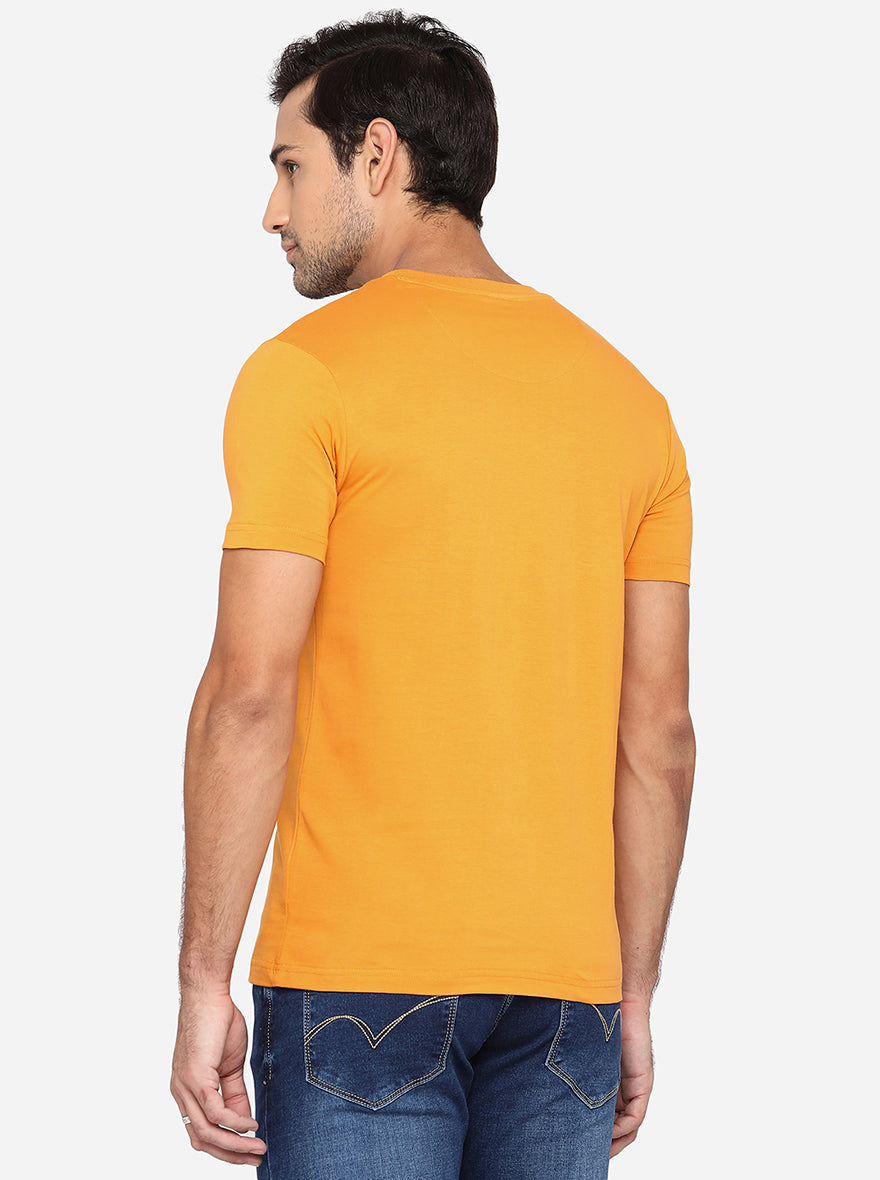 Light Orange Printed Slim Fit T-Shirt | pehervi