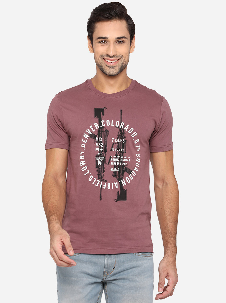 Island Pink Printed Slim Fit T-Shirt | pehervi