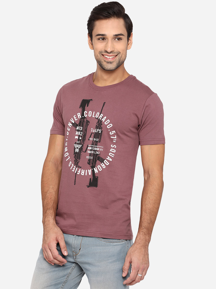 Island Pink Printed Slim Fit T-Shirt | pehervi