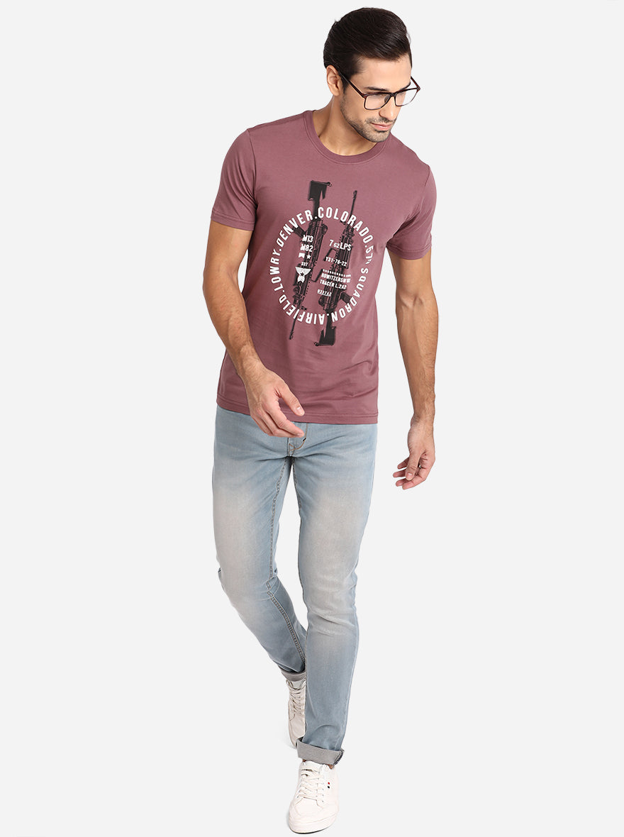 Island Pink Printed Slim Fit T-Shirt | pehervi