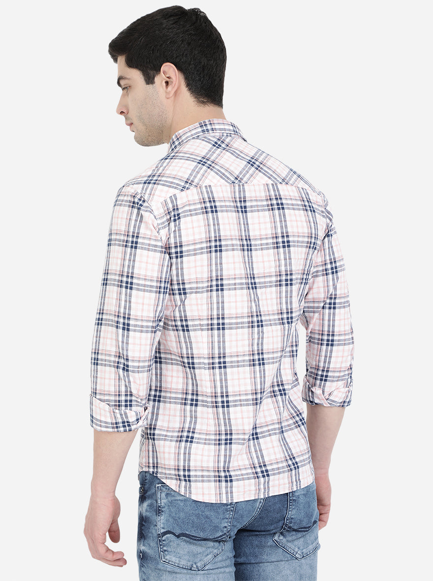 Orchid Pink & Navy Blue Checked Slim Fit Semi Casual Shirt | Pehervi