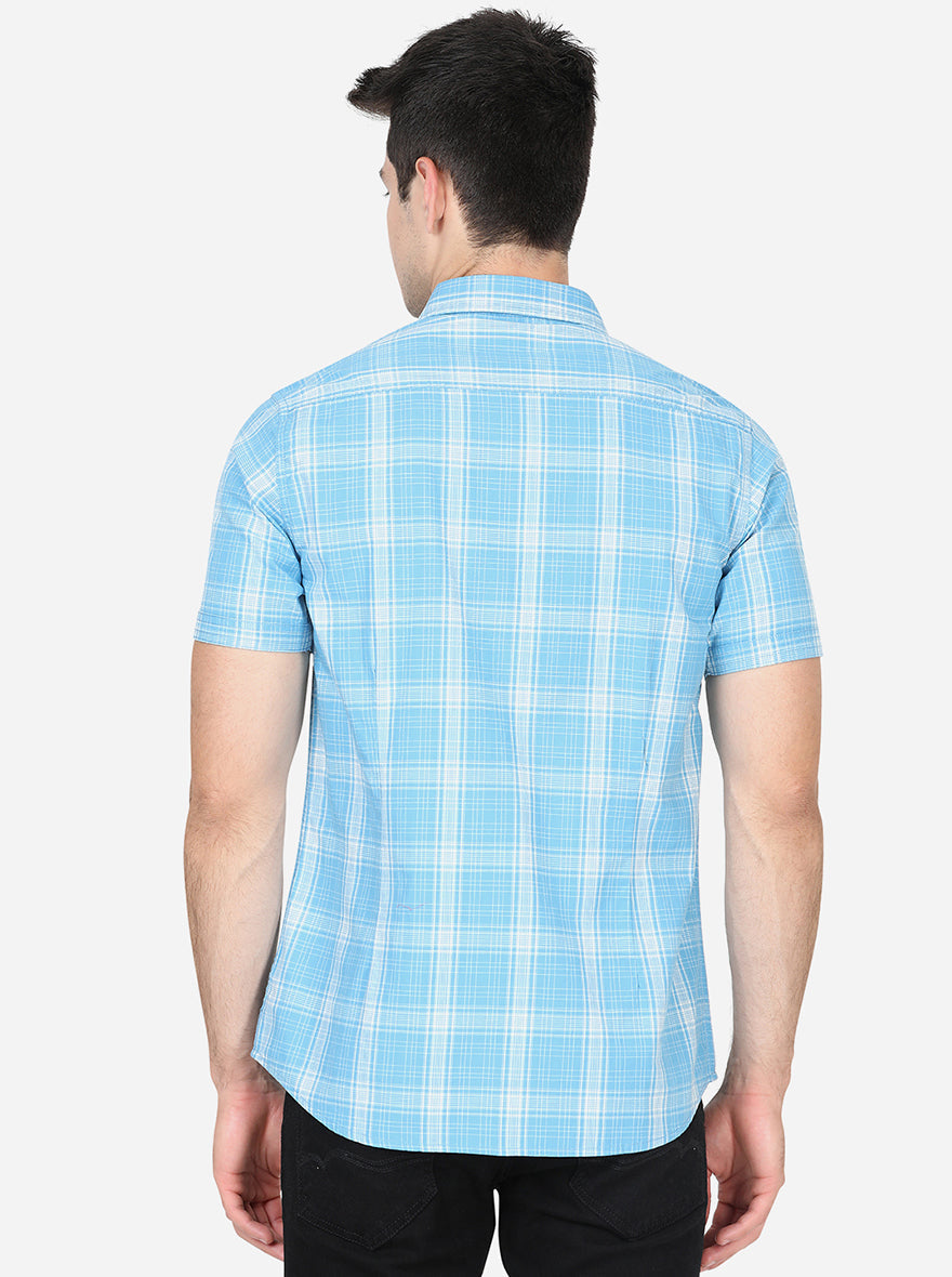Estate Blue Checked Slim Fit Semi Casual Shirt | Pehervi