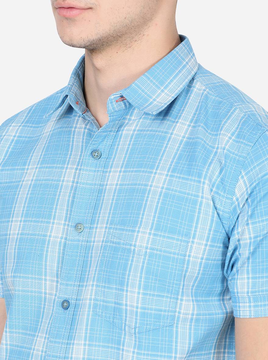 Estate Blue Checked Slim Fit Semi Casual Shirt | Pehervi