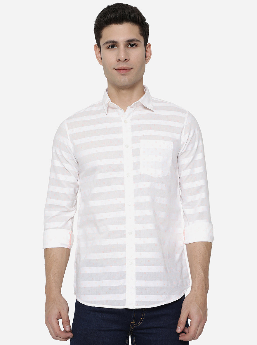 Bright White Printed Slim Fit Semi Casual Shirt | Pehervi