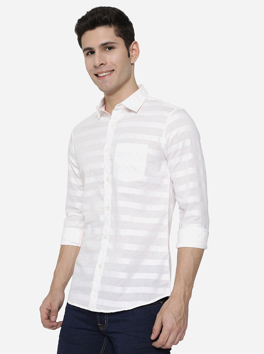 Bright White Printed Slim Fit Semi Casual Shirt | Pehervi