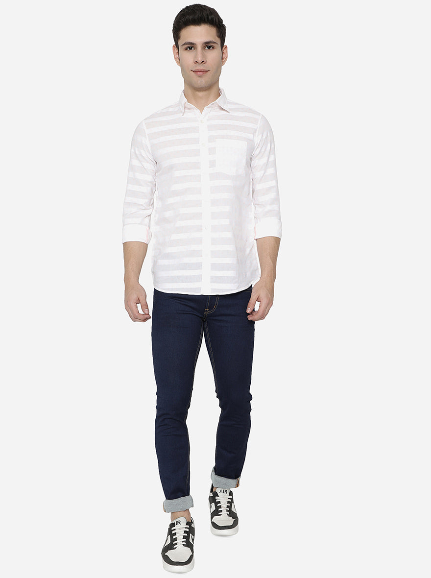 Bright White Printed Slim Fit Semi Casual Shirt | Pehervi