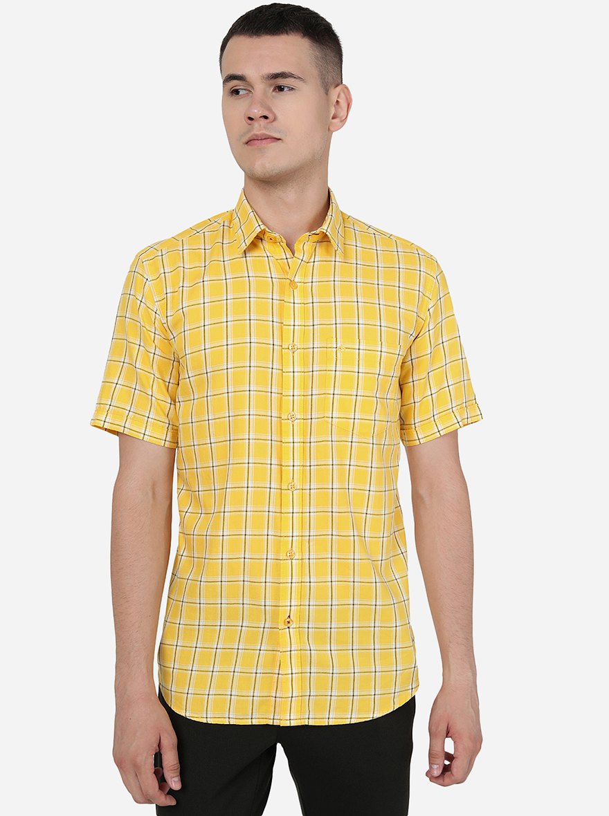 Yellow Checked Smart Fit Semi Casual Shirt | Pehervi
