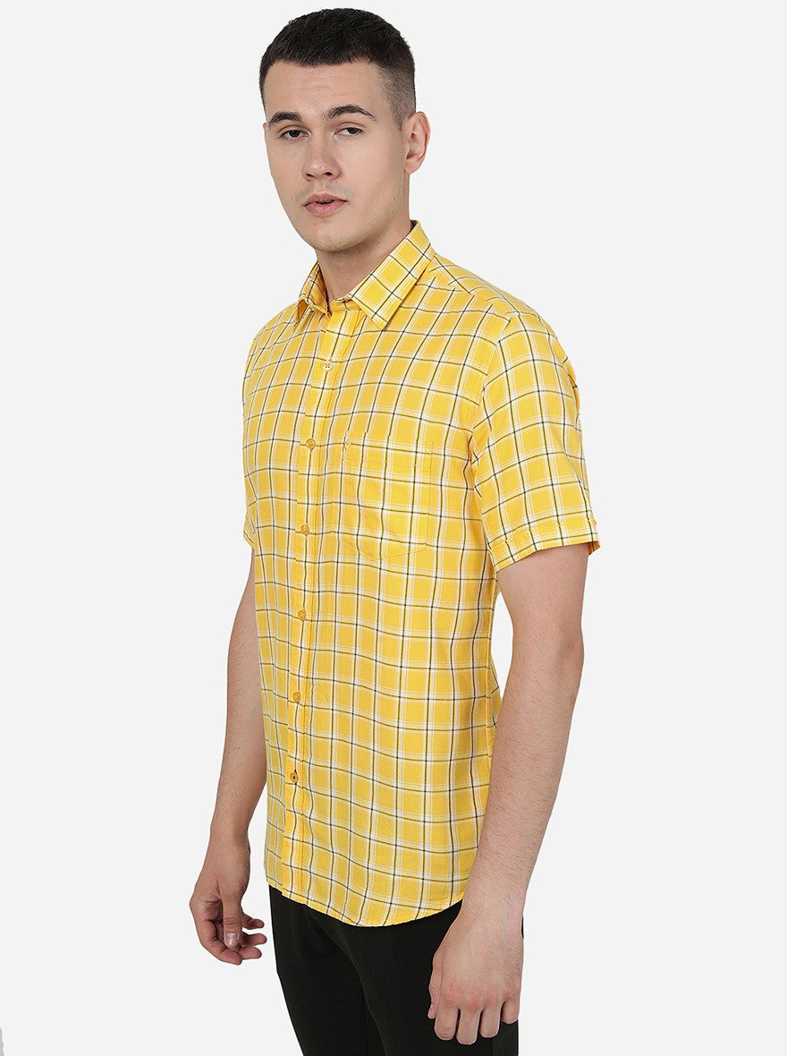 Yellow Checked Smart Fit Semi Casual Shirt | Pehervi