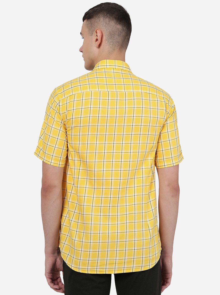 Yellow Checked Smart Fit Semi Casual Shirt | Pehervi