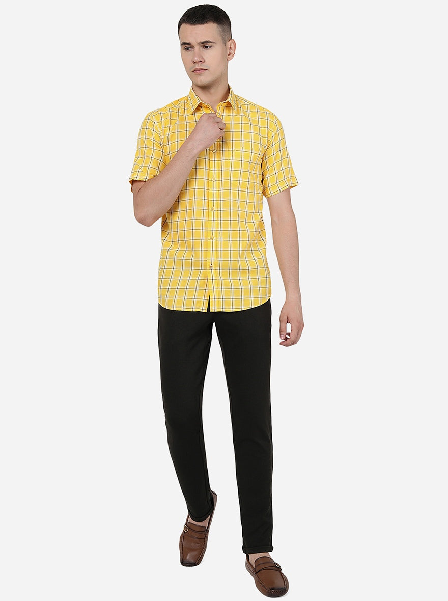Yellow Checked Smart Fit Semi Casual Shirt | Pehervi